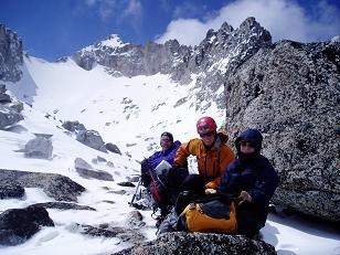 Brian, Carla, and Laurie at Aasgard Pass with Dragontail Peak in background