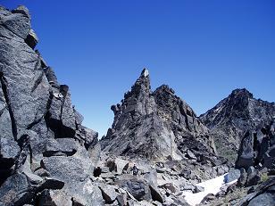 Looking back at Cashmere Mountain and some pinnacles on its west ridge