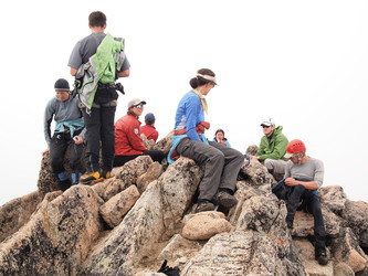Three different parties on the summit of Colchuck Peak
