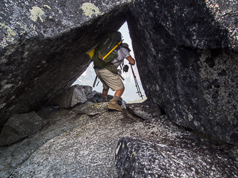 A boulder tunnel near the top of Sherpani.
