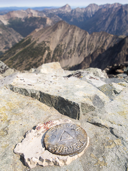 U.S. and Canada boundary survey marker on the summit of Robinson.