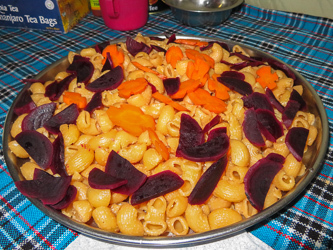 Pasta, beet, and carrot main dinner entree