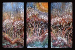 batik raku triptych