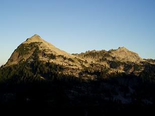 Tourmaline Peak and Camp Robber Peak from our camp on a sub-ridge east of Chetwoot Lake