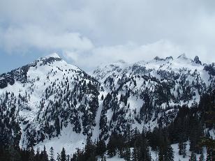 Thor Peak, Nimbus Mountain, and Slippery Slab Tower from S side of Tunnel Vision Peak