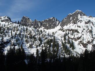 The Tooth, Hemlock Peak, and Bryant Peak from Snow Lake Trail