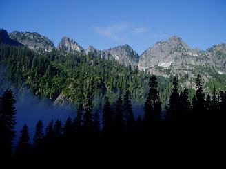 The Tooth, Hemlock Peak, and Bryant Peak from Snow Lake trail