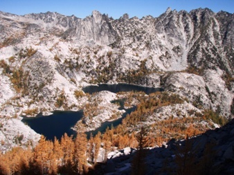 Vivian and Leprechaun Lakes from the summit of McClellan Peak