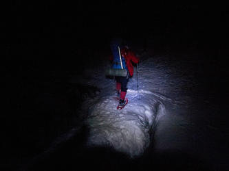 We snowshoed in the dark for a few hours.