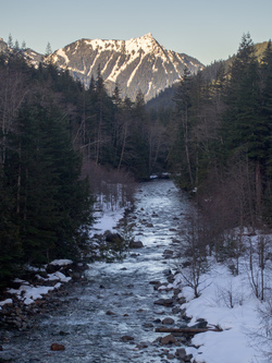 McClellan Butte over the South Fork Snoqualmie River from our parking spot at exit 47.