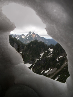 Alta Mountain from inside a snow cave.