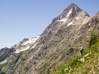 Traversing from Easy Pass to the west side of Mesahchie Peak.