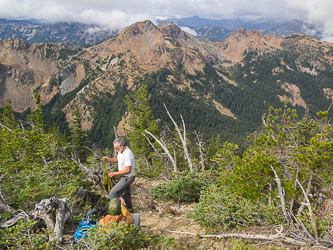 On the summit of Nursery Peak.  Tucquala Peak and Paddy-Go-South in the background.