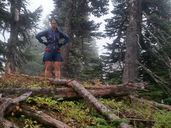 "It is raining.  The forecast called for sun.  Where is our sun!?!" (On the summit of South French Cabin Mountain.)