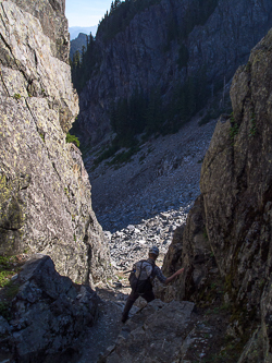 The notch near Pineapple Pass that leads into the Source Lake basin.